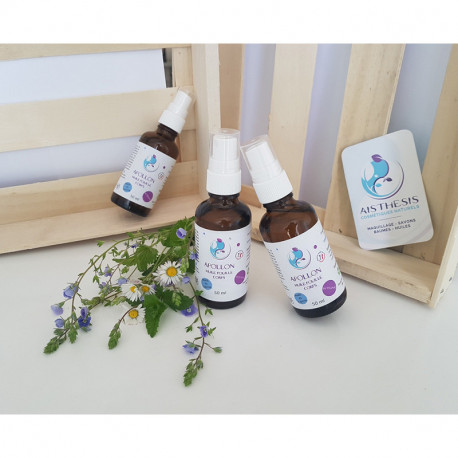 Huile APOLLON 50ml - Huiles sésame, calendula, son de riz, argan, HE tea tree, camomille, lavande et géranium Huile APOLLON 50ml - Huiles sésame, calendula, son de riz, argan, HE tea tree, camomille, lavande et géranium