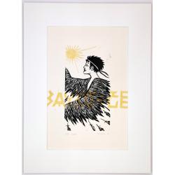 Linogravure Icare avec linéaire A dorée