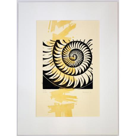 Linogravure Le Défi avec calligraphie dorée Linogravure Le Défi avec calligraphie dorée
