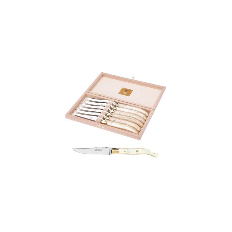 Coffret hêtre 6 fourchettes super Laguiole mitre laiton