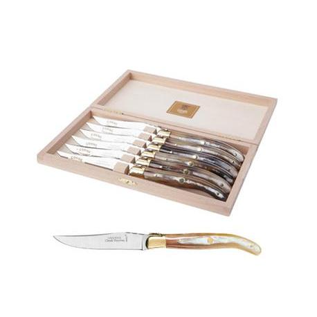 Coffret hêtre 6 fourchettes super Laguiole mitre laiton