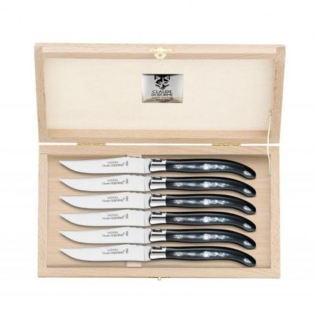 Coffret bois couteaux à steak Laguiole mitre inox manche corne