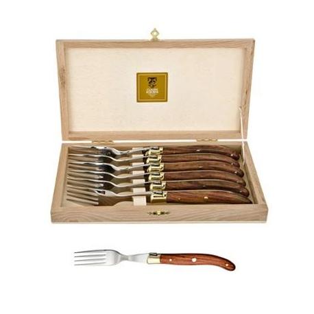 Coffret hêtre 6 fourchettes super Laguiole mitre laiton