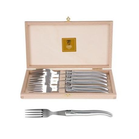 Coffret hêtre 6 fourchettes à steak Laguiole plein manche