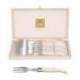 Coffret hêtre 6 fourchettes Laguiole mitre inox manche méthacrylate