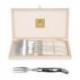 Coffret hêtre 6 fourchettes  Laguiole mitre inox manche corne noire