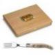 Coffret hêtre 6 fourchettes  Laguiole mitre inox manche corne noire