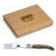 Coffret hêtre 6 fourchettes  Laguiole mitre inox manche corne noire