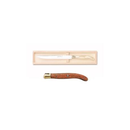Coffret hêtre couteau à découper super Laguiole mitre laiton