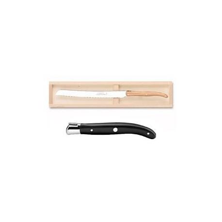 Coffret hêtre couteau à pain Laguiole mitre inox manche nacrine