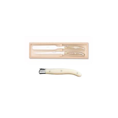 Coffret service à foie gras Laguiole mitre inox manche nacrine ivoirine Coffret service à foie gras Laguiole mitre inox manche nacrine ivoirine