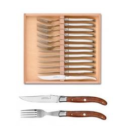 Coffret hêtre 12 pièces Laguiole mitre inox manche bois