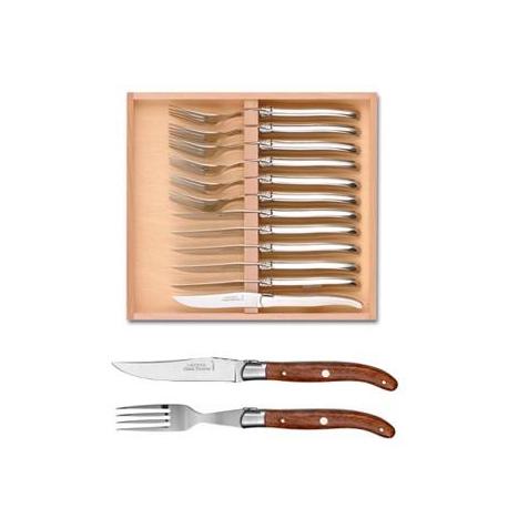 Coffret hêtre 12 pièces Laguiole mitre inox manche bois