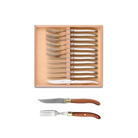 Coffret hêtre 12 pièces Laguiole mitre laiton