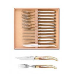 Coffret hêtre 12 pièces Laguiole mitre laiton