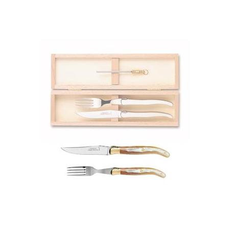 Coffret hêtre 1 couteau et 1 fourchette Laguiole mitre laiton