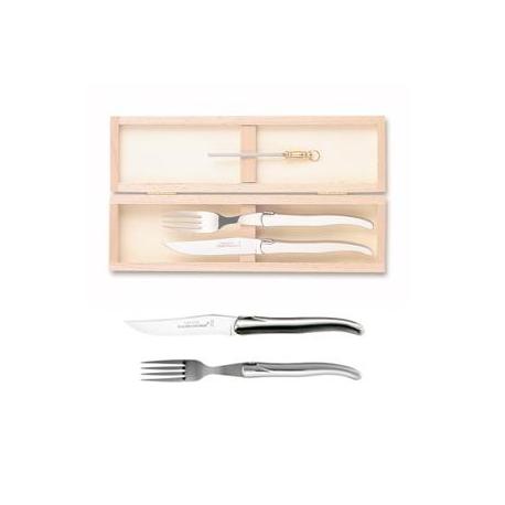 Coffret hêtre 1 couteau + 1 fourchette Laguiole plein manche