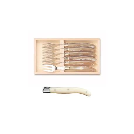 Coffret 6 fourchettes poisson Laguiole mitre inox manche nacrine ivoirine Coffret 6 fourchettes poisson Laguiole mitre inox manche nacrine ivoirine