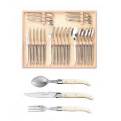 Coffret hêtre ménagère 24 pièces Laguiole mitre inox manche nacrine