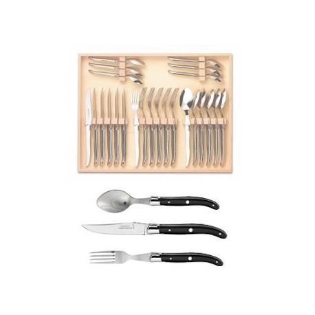 Coffret hêtre ménagère 24 pièces Laguiole mitre inox manche nacrine