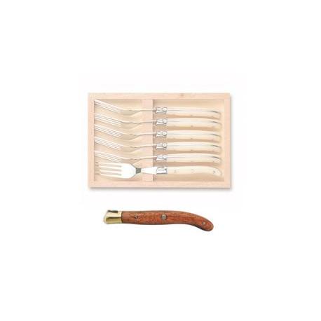 Coffret hêtre 6 fourchettes à dessert Laguiole mitre laiton