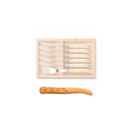 Coffret hêtre 6 fourchettes à dessert Laguiole plein manche