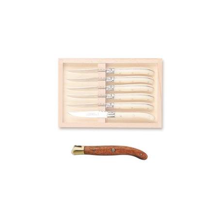 Coffret hêtre 6 couteaux à dessert Laguiole mitre laiton