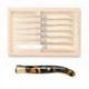 Coffret hêtre 6 couteaux à dessert Laguiole mitre laiton