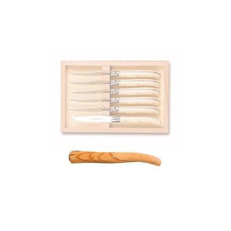 Coffret hêtre 6 couteaux à dessert Laguiole plein manche
