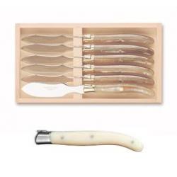 Coffret 6 couteaux individuels à foie gras Laguiole mitre inox manche nacrine ivoirine