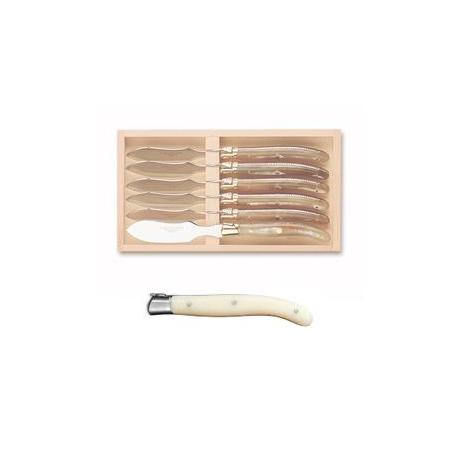 Coffret 6 couteaux individuels à foie gras Laguiole mitre inox manche nacrine ivoirine Coffret 6 couteaux individuels à foie gras Laguiole mitre inox manche nacrine ivoirine