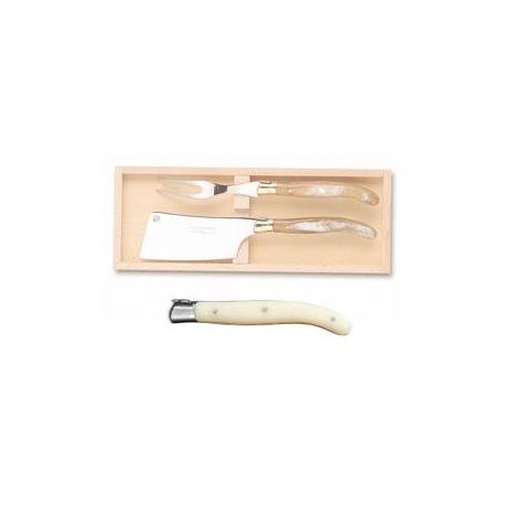Coffret service à fromage Laguiole mitre inox manche nacrine ivoirine Coffret service à fromage Laguiole mitre inox manche nacrine ivoirine