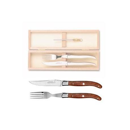 Coffret hêtre 1 couteau et 1 fourchette super Laguiole mitre inox