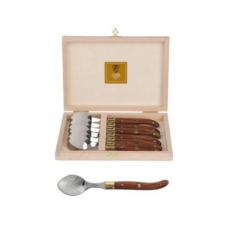 Coffret hêtre 6 cuillères à entremet Laguiole mitre laiton