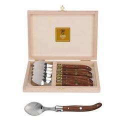 Coffret hêtre 6 cuillères à entremet Laguiole mitre inox manche bois