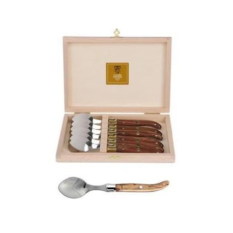 Coffret hêtre 6 cuillères à entremet Laguiole mitre inox manche bois