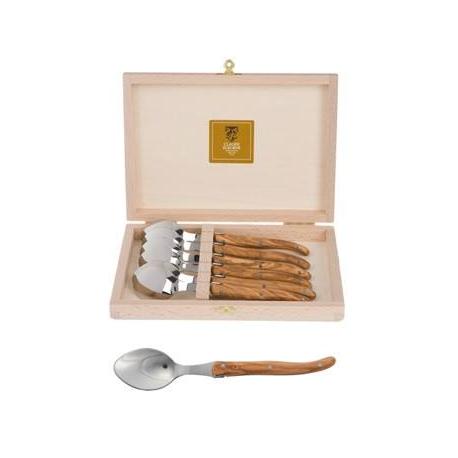 Coffret hêtre 6 cuillères à café Laguiole plein manche