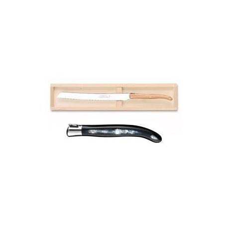 Coffret hêtre couteau à pain Laguiole mitre inox manche corne noire Coffret hêtre couteau à pain Laguiole mitre inox manche corne noire