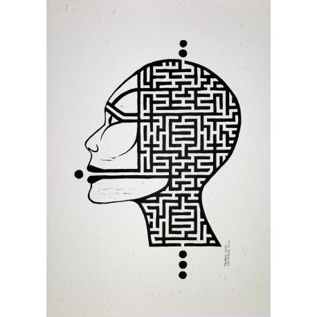 Linogravure série Labyrinthe N°13-4 visage de femme noir Linogravure série Labyrinthe N°13-4 visage de femme noir