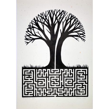 Linogravure série Labyrinthe N°17 Linogravure série Labyrinthe N°17