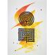Linogravure série Labyrinthe N°9-21 et gestuelle orange