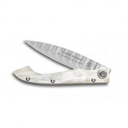 Couteau pliant Saint-Jacques de Compostelle corne claire lame damas