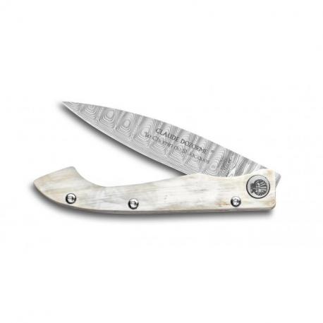 Couteau pliant Saint-Jacques de Compostelle corne claire lame damas