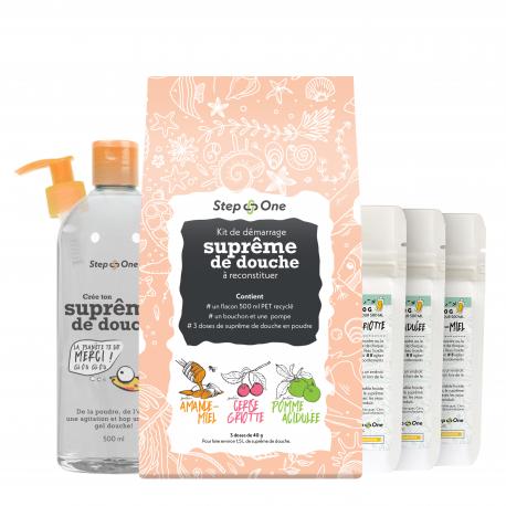 Coffret Kit de démarrage Suprême de douche en poudre Amande Miel, Cerise Griotte et Pomme acidulée Coffret Kit de démarrage Suprême de douche en poudre Amande Miel, Cerise Griotte et Pomme acidulée