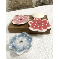 Petit porte-savon fleur bleu, rose ou rouge