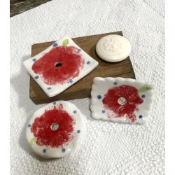 Porte-savon rond, rectangulaire ou carré à fleur rouge coquelicot