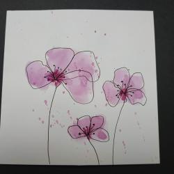 Carte aquarelle fleurs roses