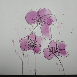 Carte aquarelle fleurs roses