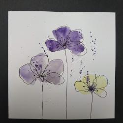 Carte aquarelle fleurs violettes et jaune