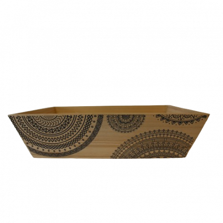 Corbeille bois rectangle noir mandala Corbeille bois rectangle noir mandala
